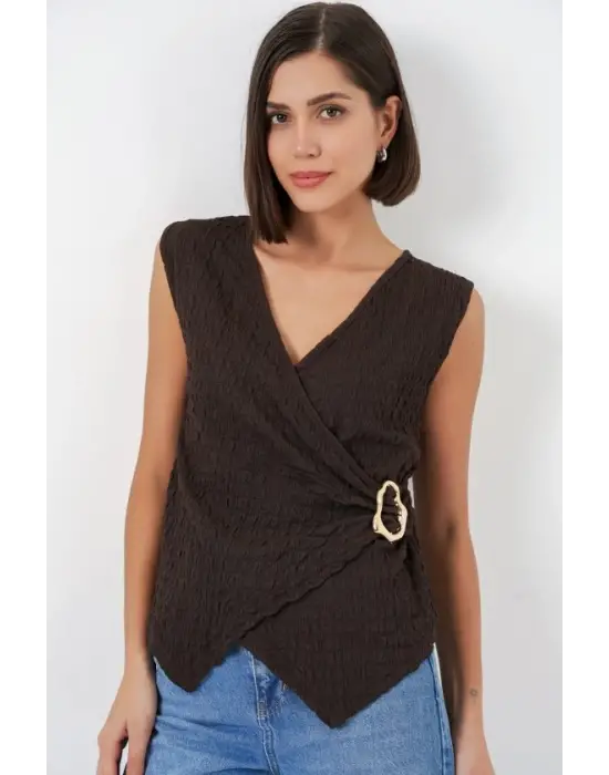 Sıfır Kol Örme Bluz 988 - Kahverengi