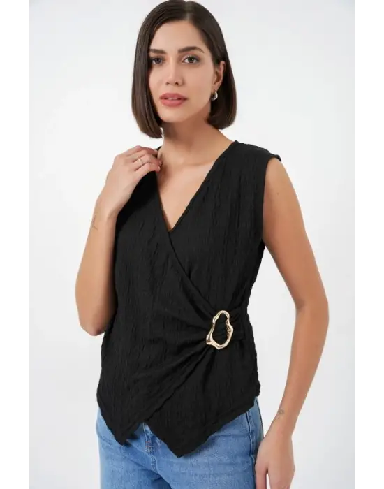 Sıfır Kol Örme Bluz 988 - Siyah