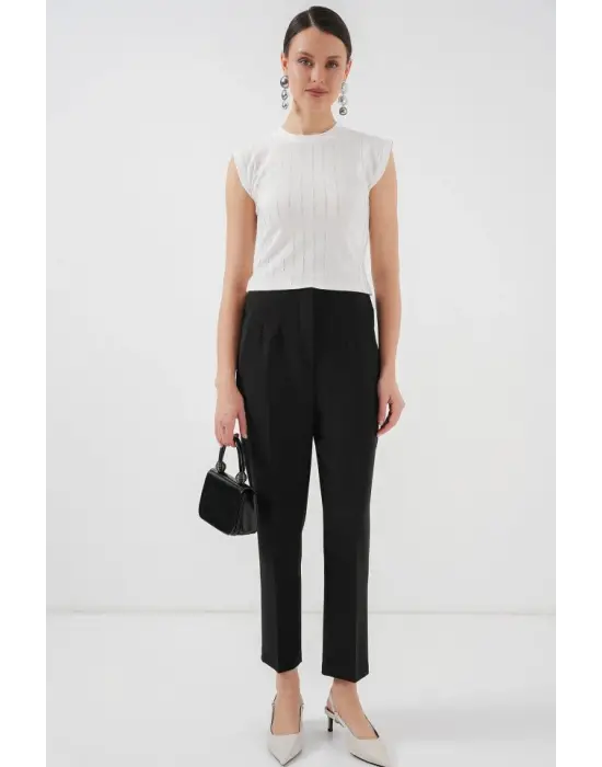 Sıfır Kol Taşlı Bluz 931 - Beyaz