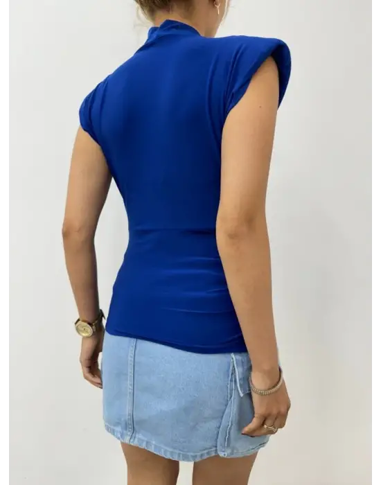 Omarı Yaz Modası Vatkalı Kruvaze Sandy Bluz - Saks