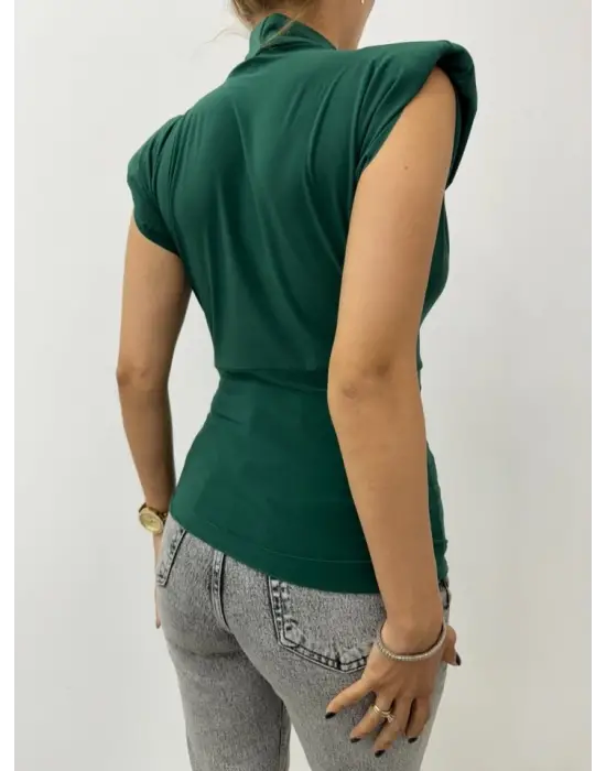 Omarı Vatkalı Kruvaze Sandy Bluz - Zümrüt Yeşili