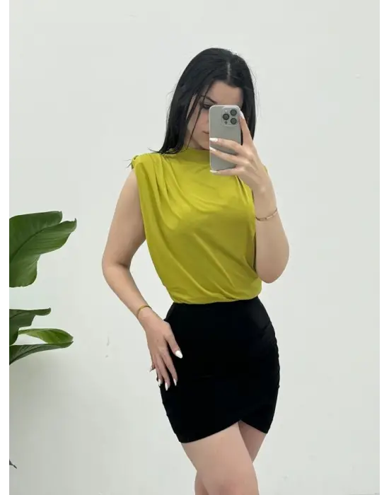 Omarı Vatkalı Sandy Bluz - Yağ Yeşili