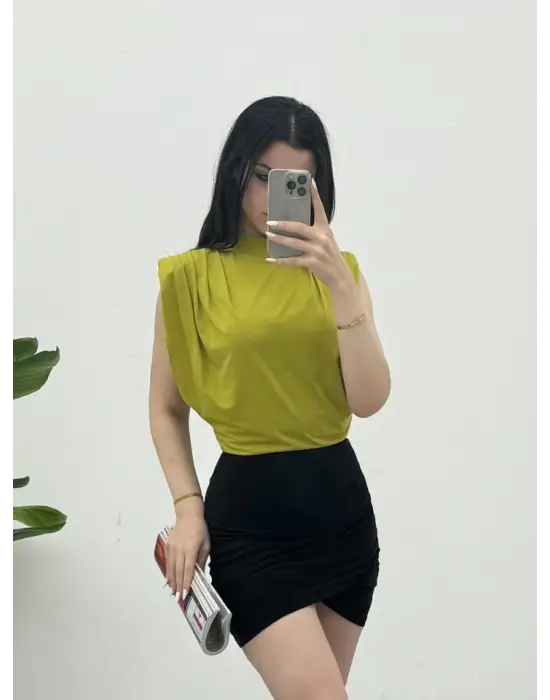 Omarı Vatkalı Sandy Bluz - Yağ Yeşili