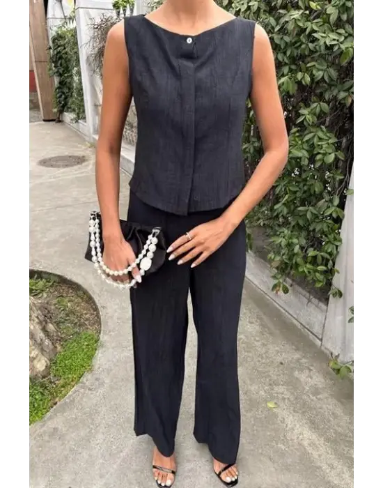 Omarı Sıfır Kollu Batik Desenli Pantolon Takımı