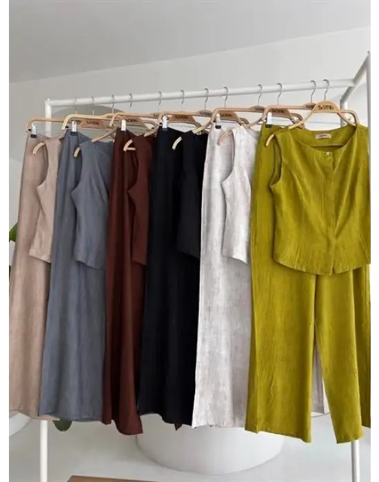 Sıfır Kollu Bluz Batik Desenli Pantolon İkili Takım 10181-08