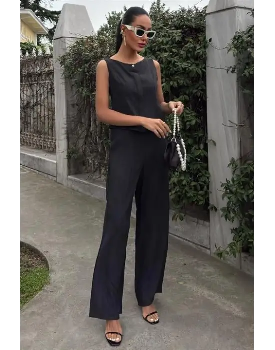 Sıfır Kollu Bluz Batik Desenli Pantolon İkili Takım 10181-08