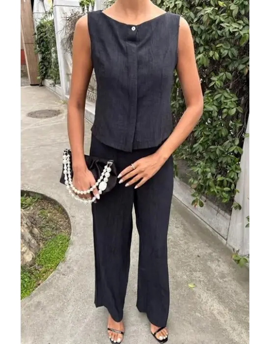 Sıfır Kollu Bluz Batik Desenli Pantolon İkili Takım 10181-08