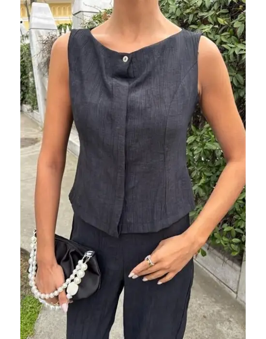 Sıfır Kollu Bluz Batik Desenli Pantolon İkili Takım 10181-08