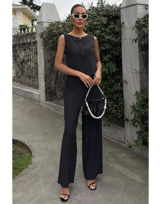 Sıfır Kollu Bluz Batik Desenli Pantolon İkili Takım 10181-08