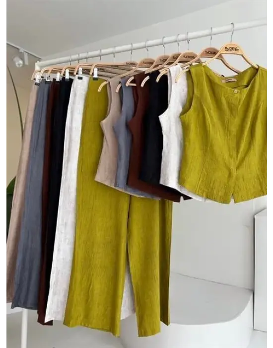 Sıfır Kollu Bluz Batik Desenli Pantolon İkili Takım 10181-08