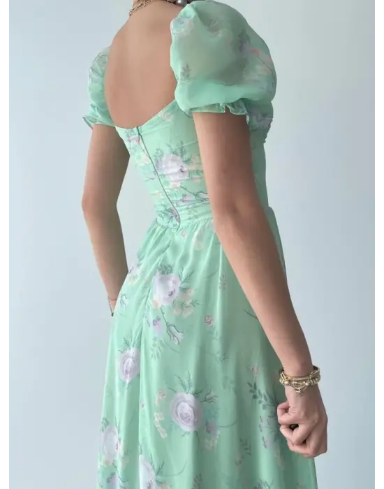 Omarı Dijital Desenli Şifon Elbise