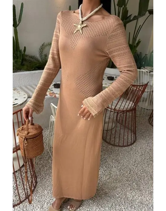 Omarı Elegan Ajur Detaylı Triko Elbise