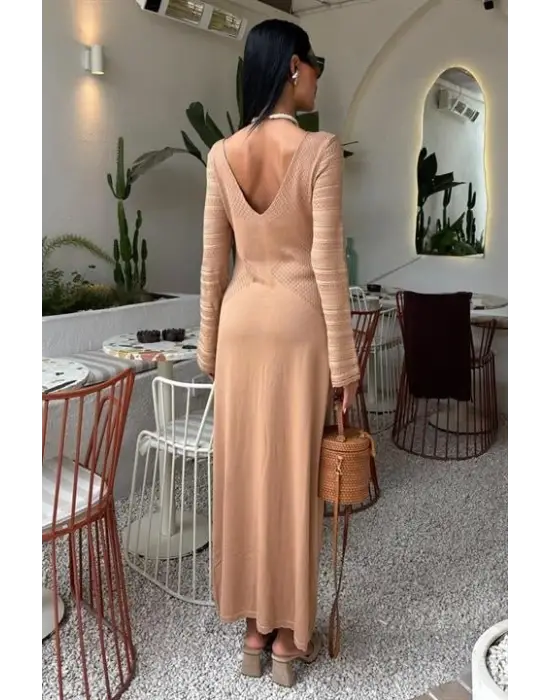 Omarı Elegan Ajur Detaylı Triko Elbise