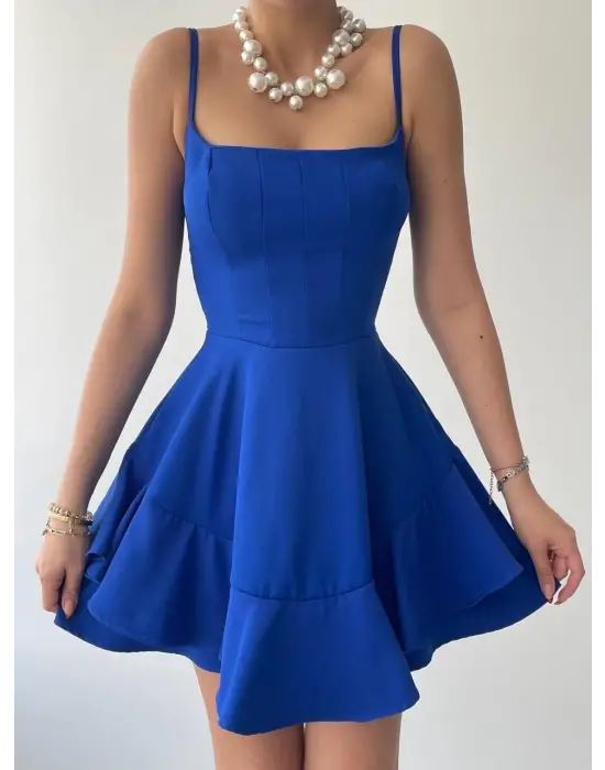 Omarı Doğal Taş Detaylı İp Askılı Elbise