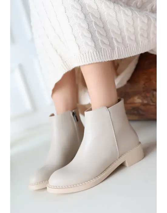 Omarı Şık Bej Topuklu Bot