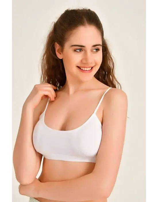Omarı Yumuşak Kumaşlı Pedli İp Askılı Beyaz Büstiyer Seti
