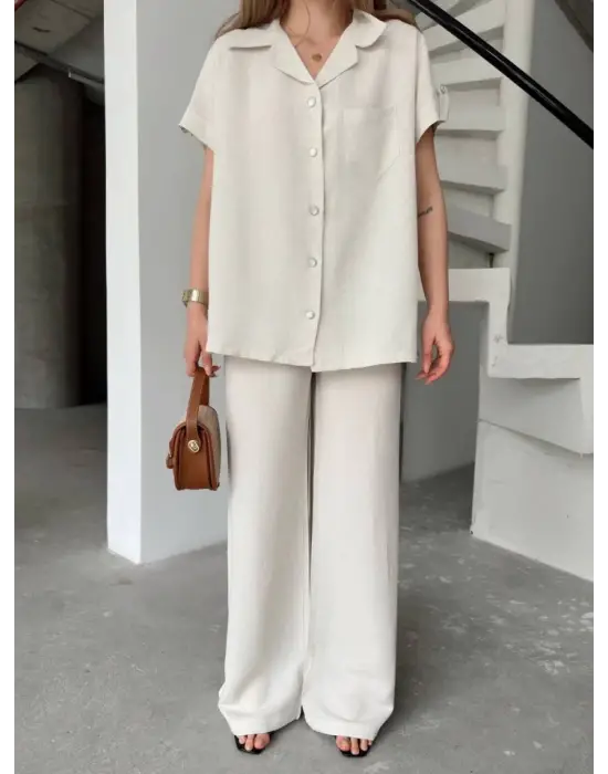 Omarı Elegan Keten Ikili Takım - Beyaz