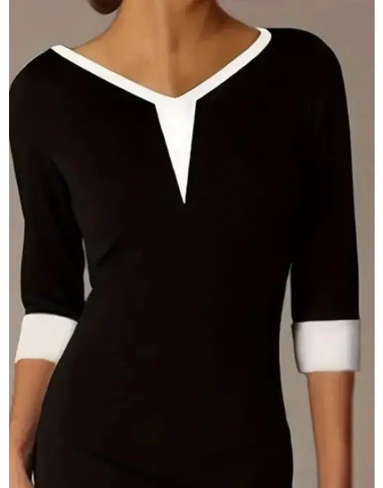 Omarı Şık Blok Renkli Krep Elbise