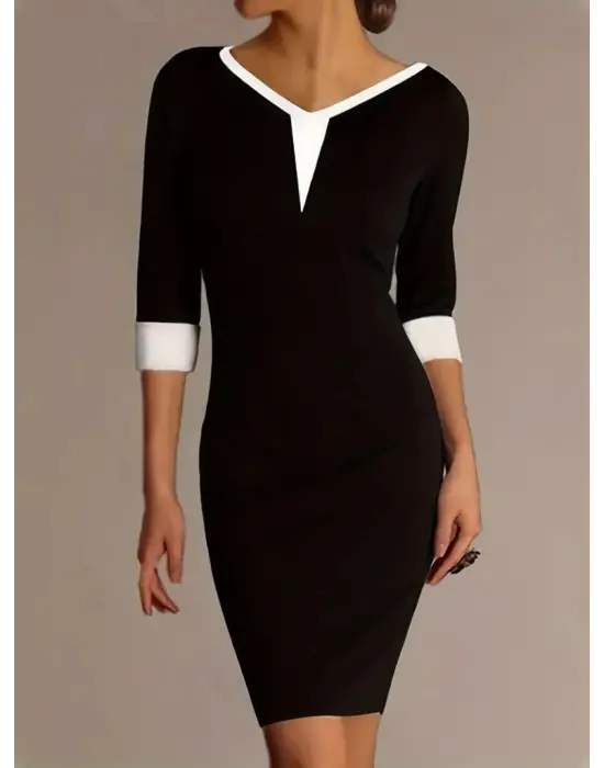 Omarı Şık Blok Renkli Krep Elbise