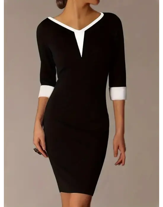 Omarı Şık Blok Renkli Krep Elbise