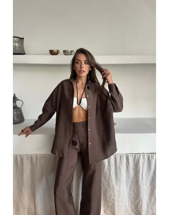 Omarı Cupra Kumaşlı Kahverengi Takım Elbise