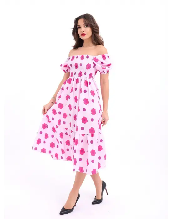 Omarı Derin Yırtmaç Detaylı Şık Elbise