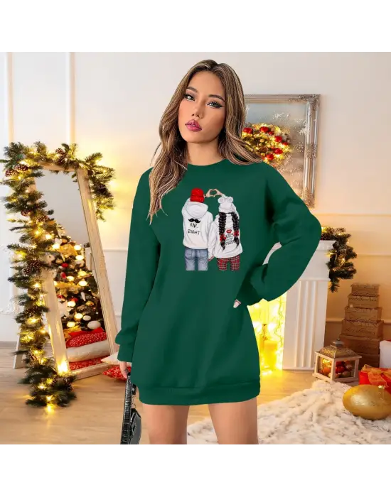 Omarı Şık Desenli Kadın Uzun Kollu Elbise