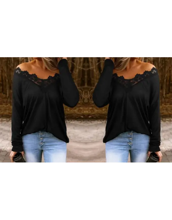 Omarı Zarif Kadın Yaka Detaylı Viskon Bluz