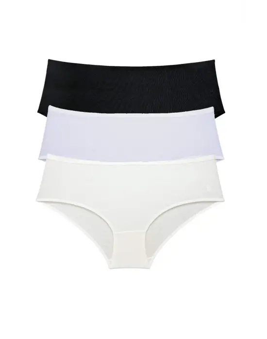 Omarı Yüksek Bel Bato Külot Seti - Siyah Beyaz Krem