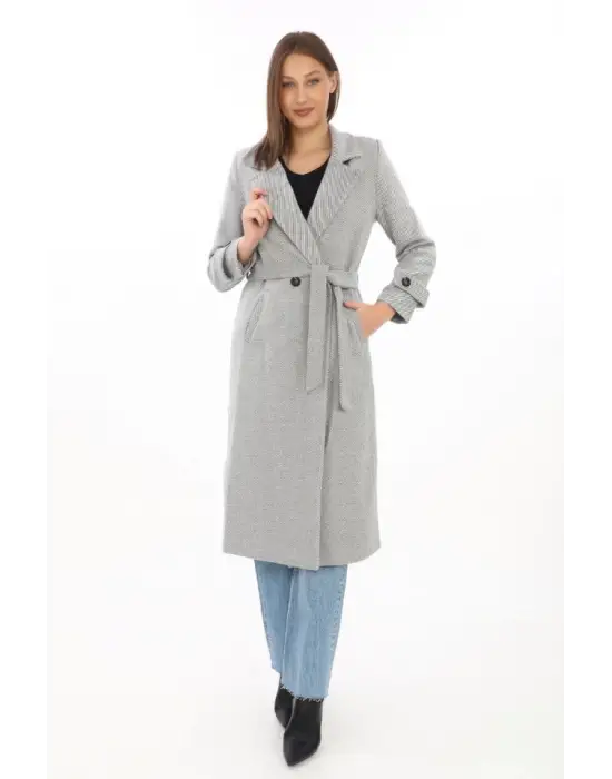 Omarı Gri Kaşmir Kaşe Kaban