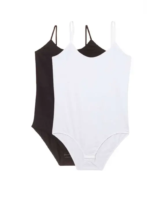 Omarı Şık İp Askılı Çıtçıtlı Kadın Beden Body Seti Siyah Beyaz