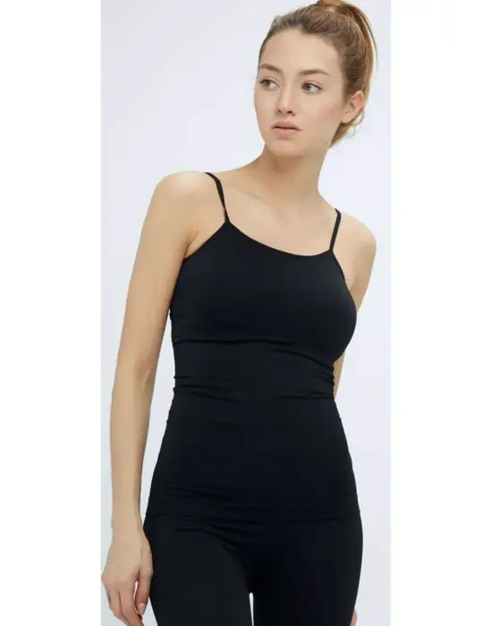 Şık İp Askılı Uzun Siyah Atlet