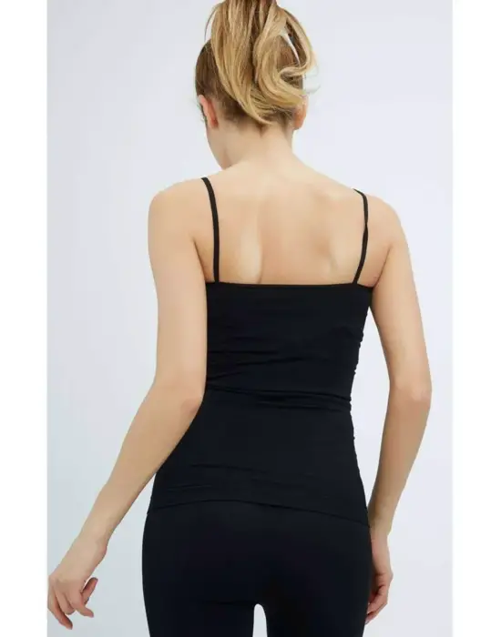 Şık İp Askılı Uzun Siyah Atlet