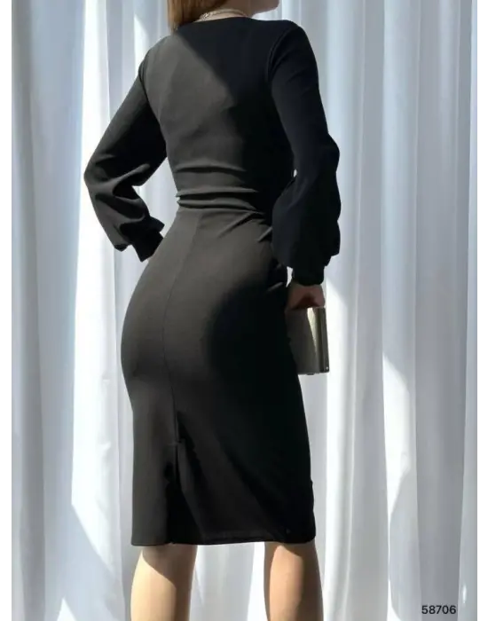 Omarı Şık Kadın Balon Kol Elbise