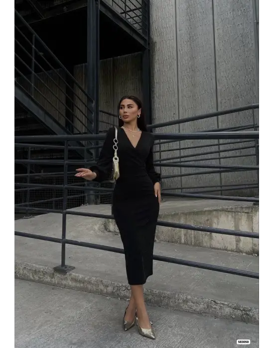 Omarı Zarif Kadın Balon Kol Elbisesi