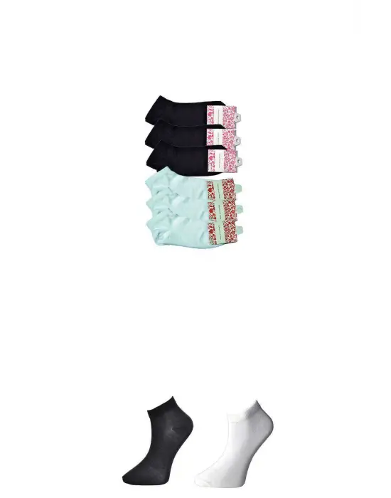 Omarı Çift Paket Siyah ve Beyaz Çeşitli Bilek Çorap Seti