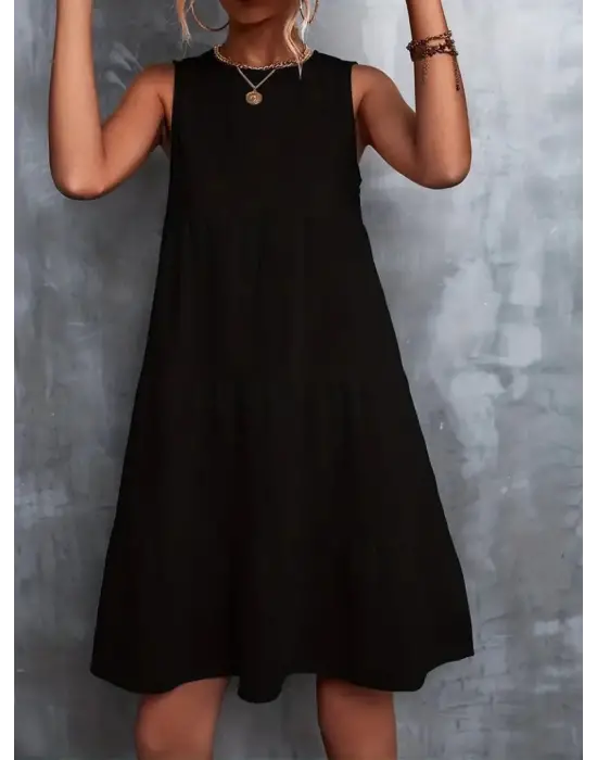 Omarı Hafif ve Şık Kadın Bisiklet Yaka Elbise