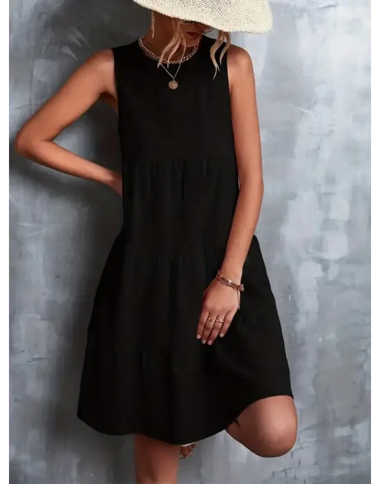 Omarı Hafif ve Şık Kadın Bisiklet Yaka Elbise