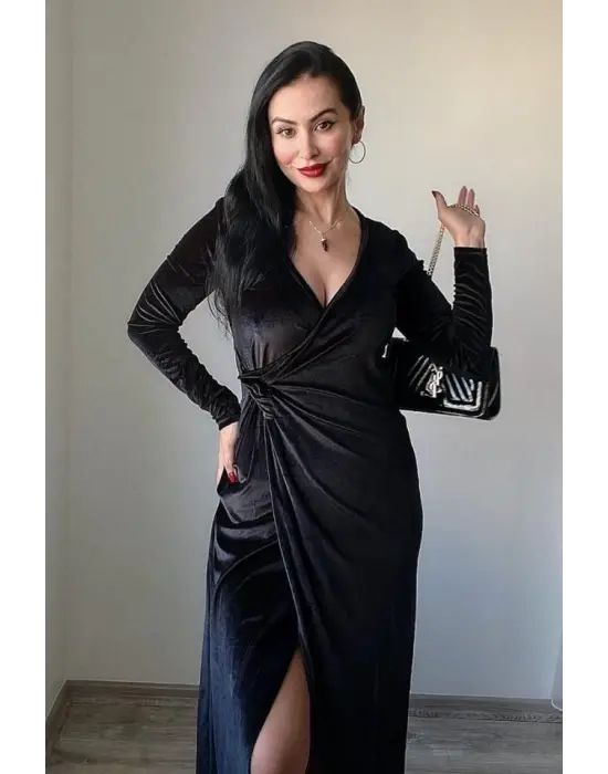 Omarı Parlak Kadife Elbise