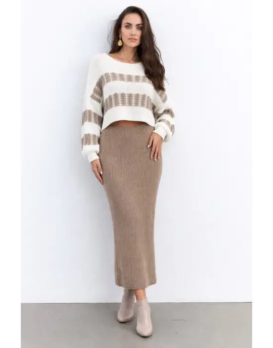 Şık Kadın Salaş Triko Bluz ve Etek Takım