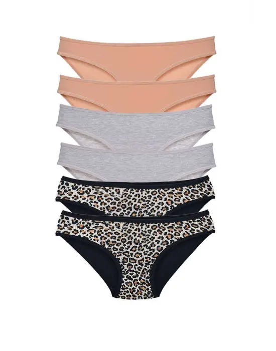 Omarı Kadın Slip Külot 6l set Leopar Ten Gri