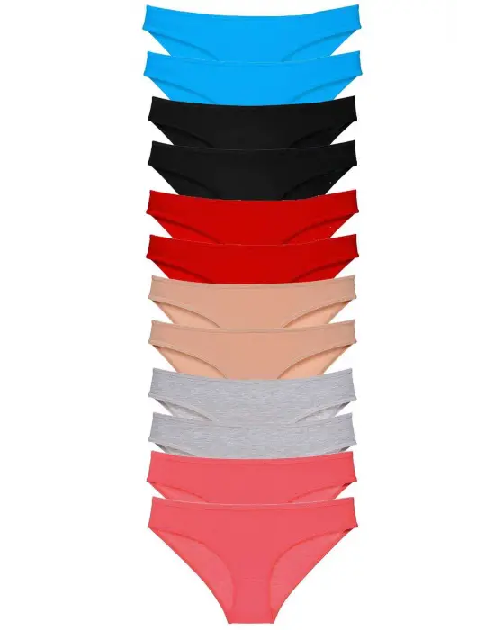 Omarı Çok Renkli Likralı Kadın Slip Külot Seti