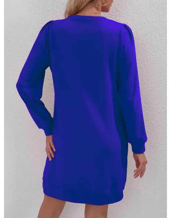 Omarı Zarif ve Şık Kadın Uzun Kollu Elbise