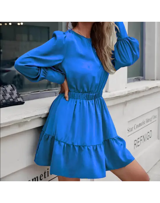 Omarı Fırfırlı Kadın Elbise Ithal Krep Kumaşlı