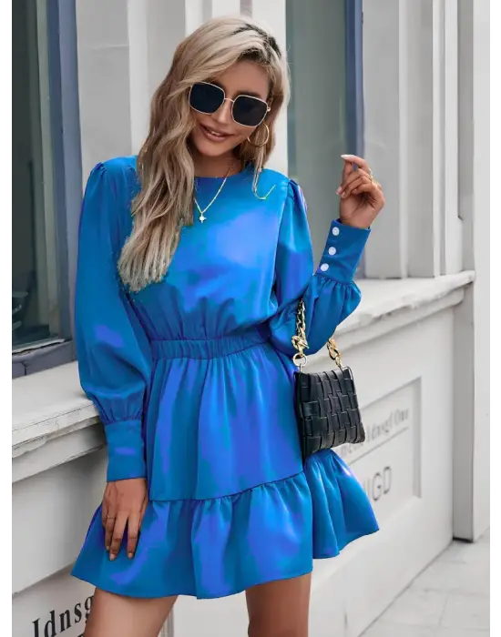 Omarı Fırfırlı Kadın Elbise Ithal Krep Kumaşlı