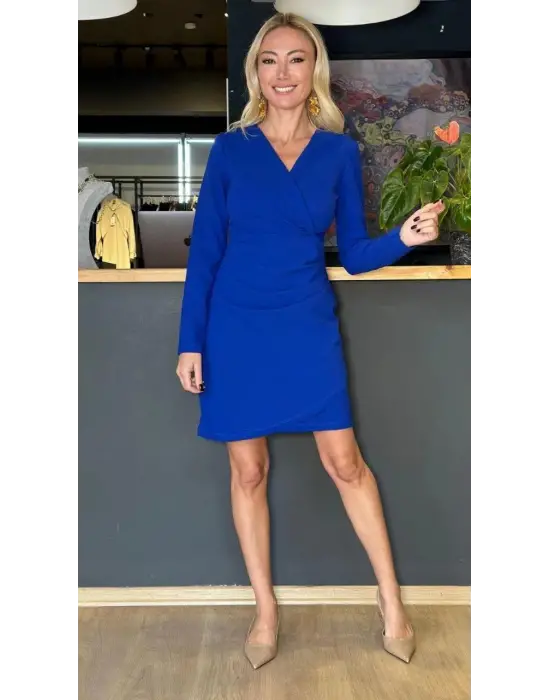 Omarı Şık Kadın Uzun Kollu V Yaka Mini Elbise