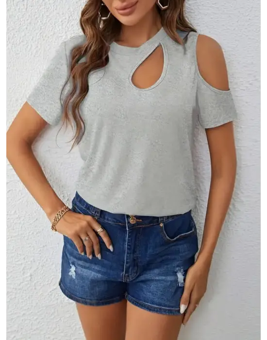 Omarı Tek Omuzlu Viskon Bluz - Kadın Kısa Kollu Trendy Model