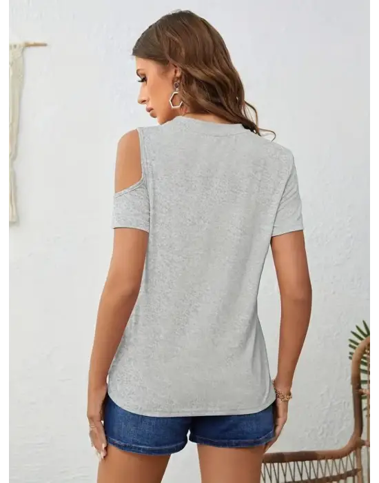 Omarı Tek Omuzlu Viskon Bluz - Kadın Kısa Kollu Trendy Model