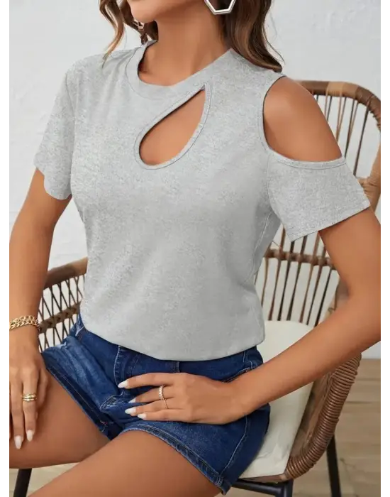 Omarı Tek Omuzlu Viskon Bluz - Kadın Kısa Kollu Trendy Model