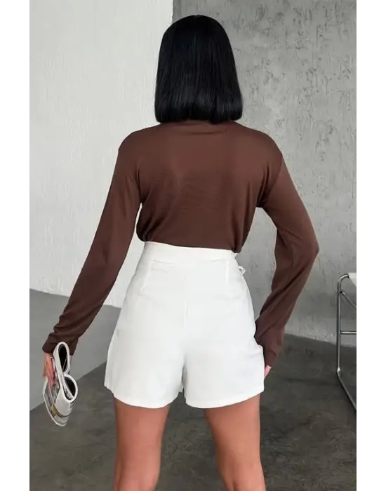 Omarı Şık Kahverengi Uzun Kollu Viskon Penye Body